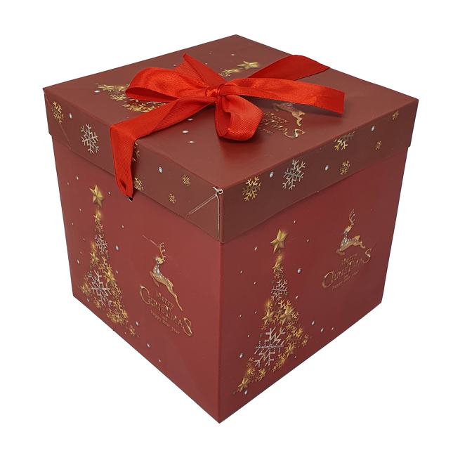 10pcs Folding Printed Christmas Patten Gift Box With Ribbon