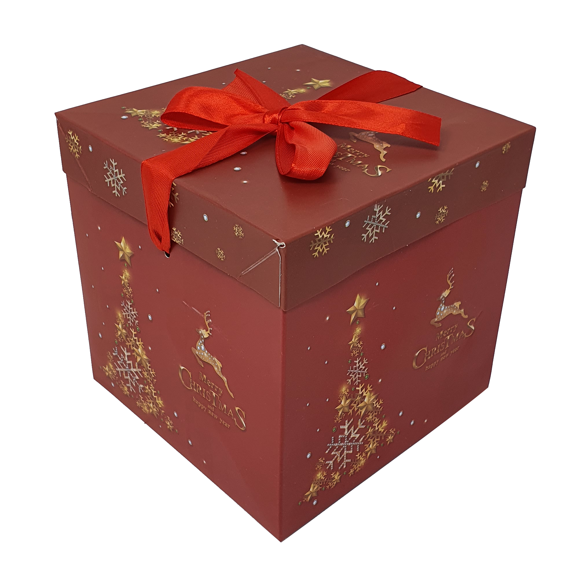 10pcs Folding Printed Christmas Patten Gift Box With Ribbon