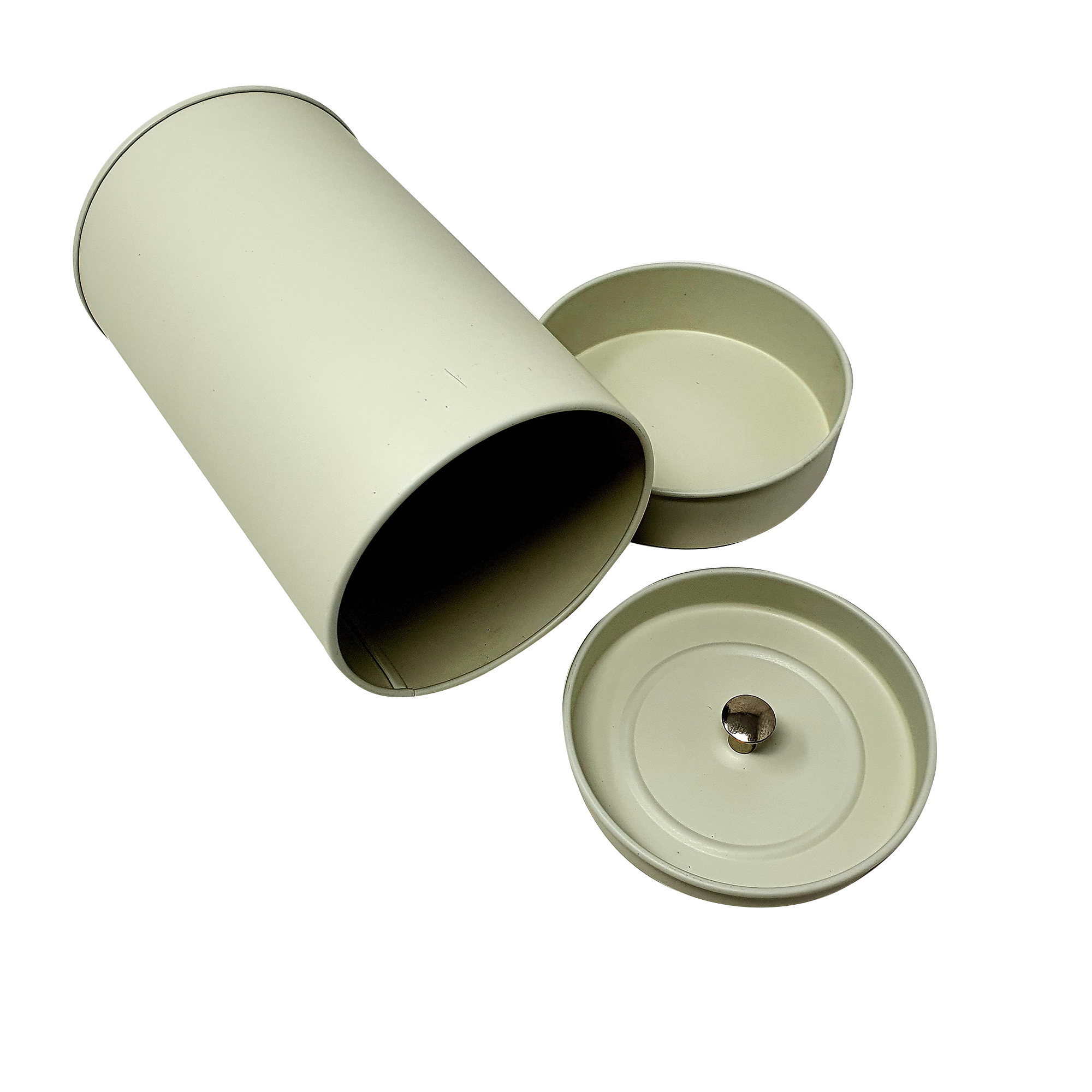 Printed Beige White Round Gift Tea Tin Box With Inner Lid/ D75 x H120(mm)