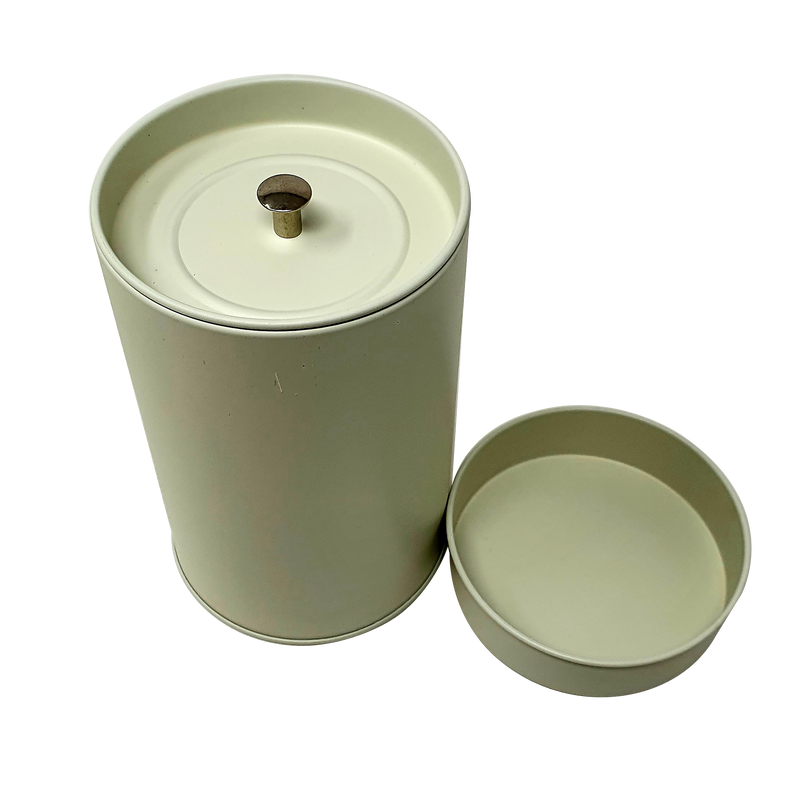 Printed Beige White Round Gift Tea Tin Box With Inner Lid/ D75 x H120(mm)