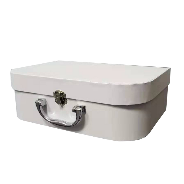 Plain Ivory White Cardboard Suitcase Gift Box With Metal Handle Set