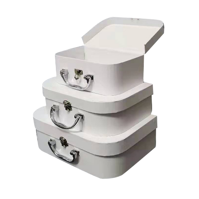 Plain Ivory White Cardboard Suitcase Gift Box With Metal Handle Set