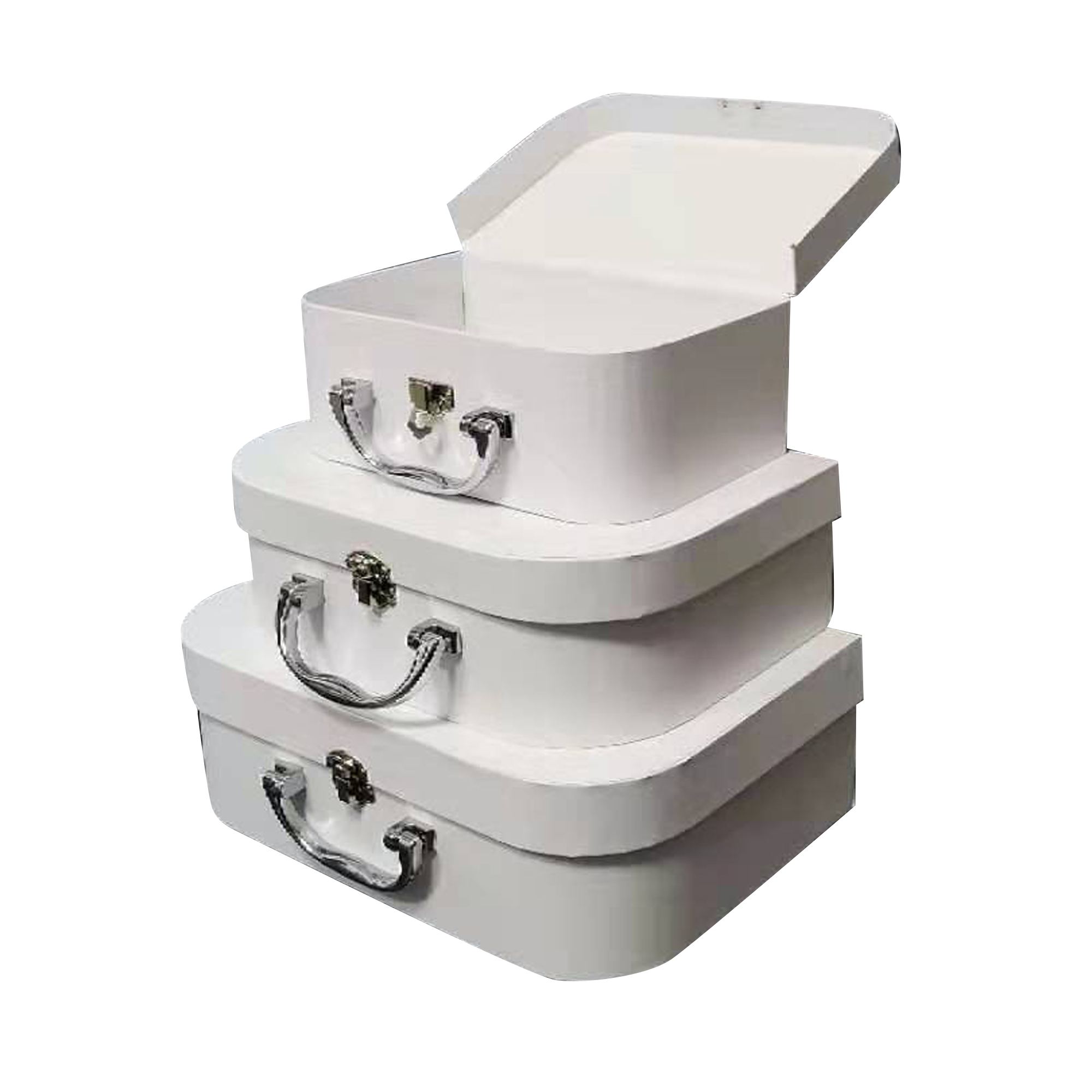 Plain Ivory White Cardboard Suitcase Gift Box With Metal Handle Set