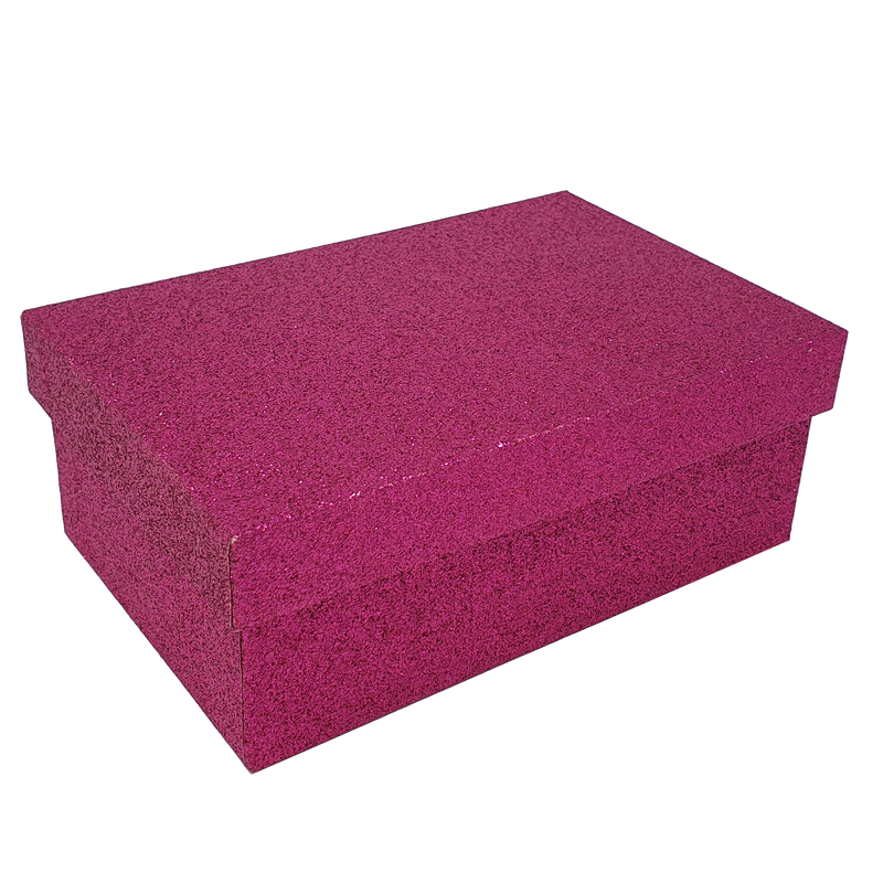 Hot Pink Rectangular Sparkly Glitter Rigid Stacking Gift Boxes