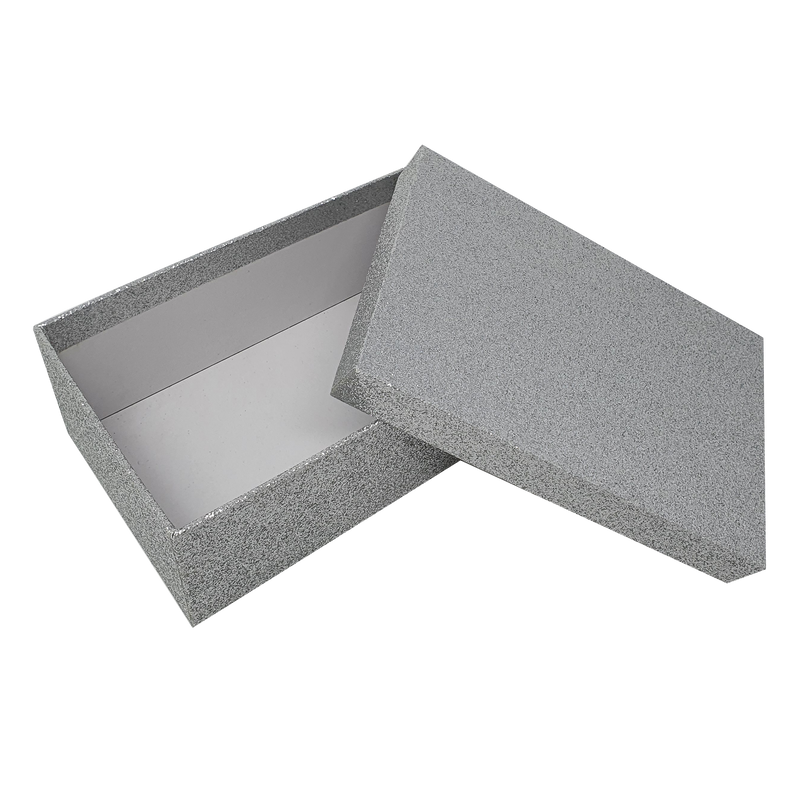 Silver Rectangular Sparkly Glitter Rigid Stacking Gift Boxes