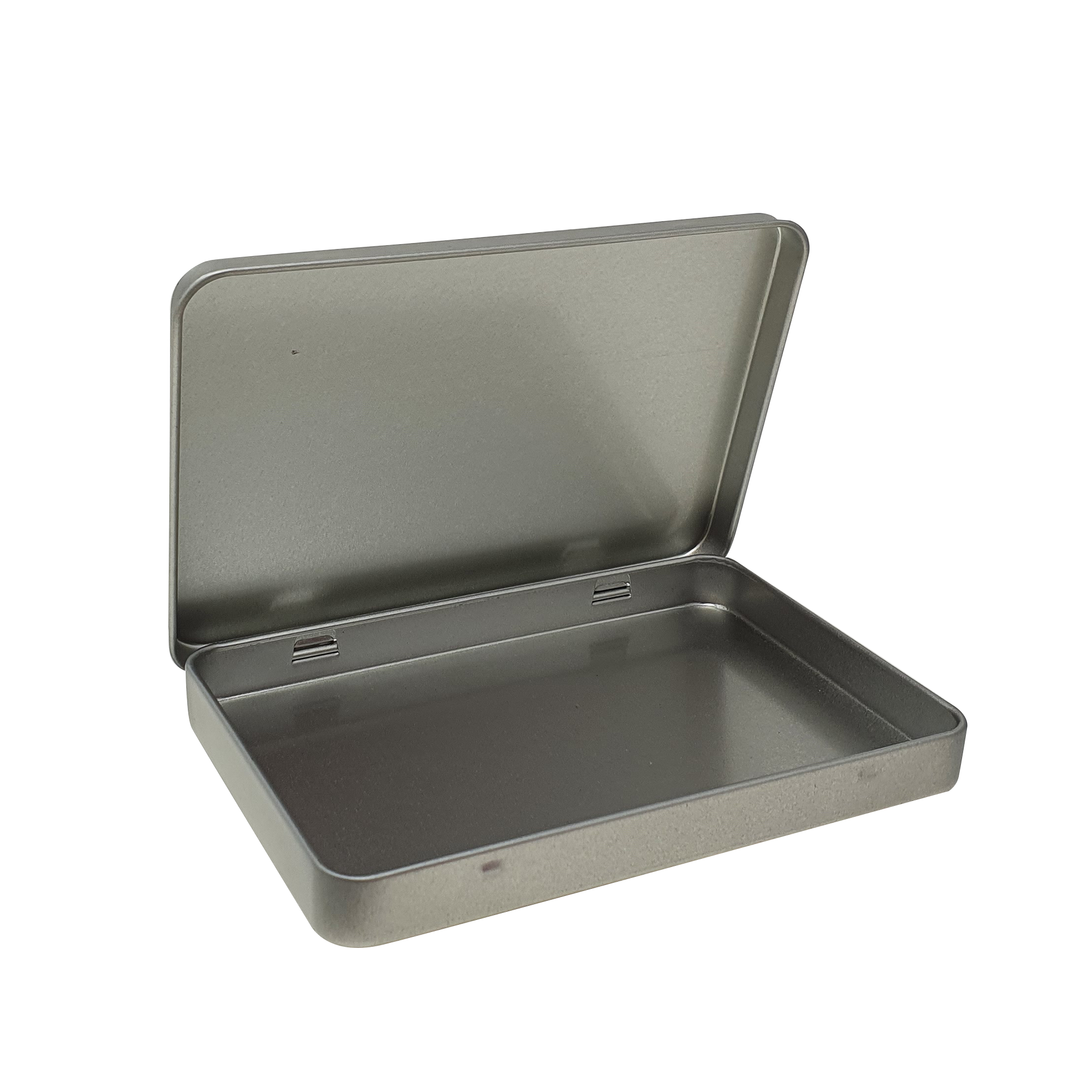 Plain Silver Rectangular Gift Tin Box With Hinged Lid/ L130 x W90 x H13(mm)