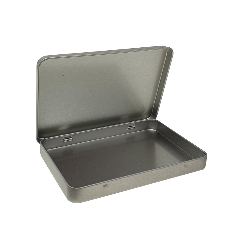 Plain Silver Rectangular Gift Tin Box With Hinged Lid/ L130 x W90 x H13(mm)