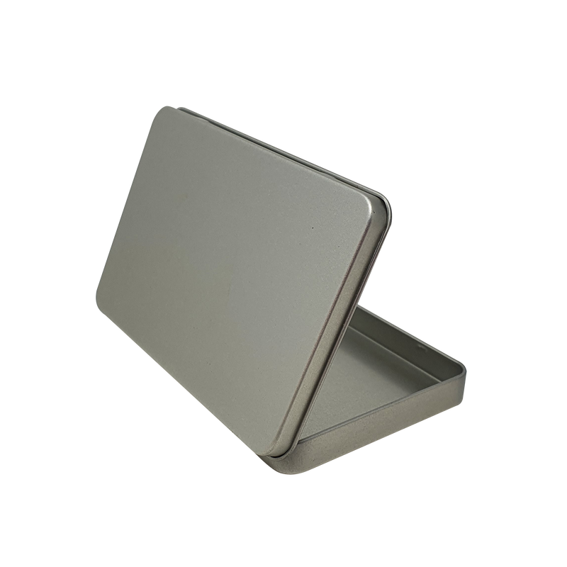 Plain Silver Rectangular Gift Tin Box With Hinged Lid/ L130 x W90 x H13(mm)