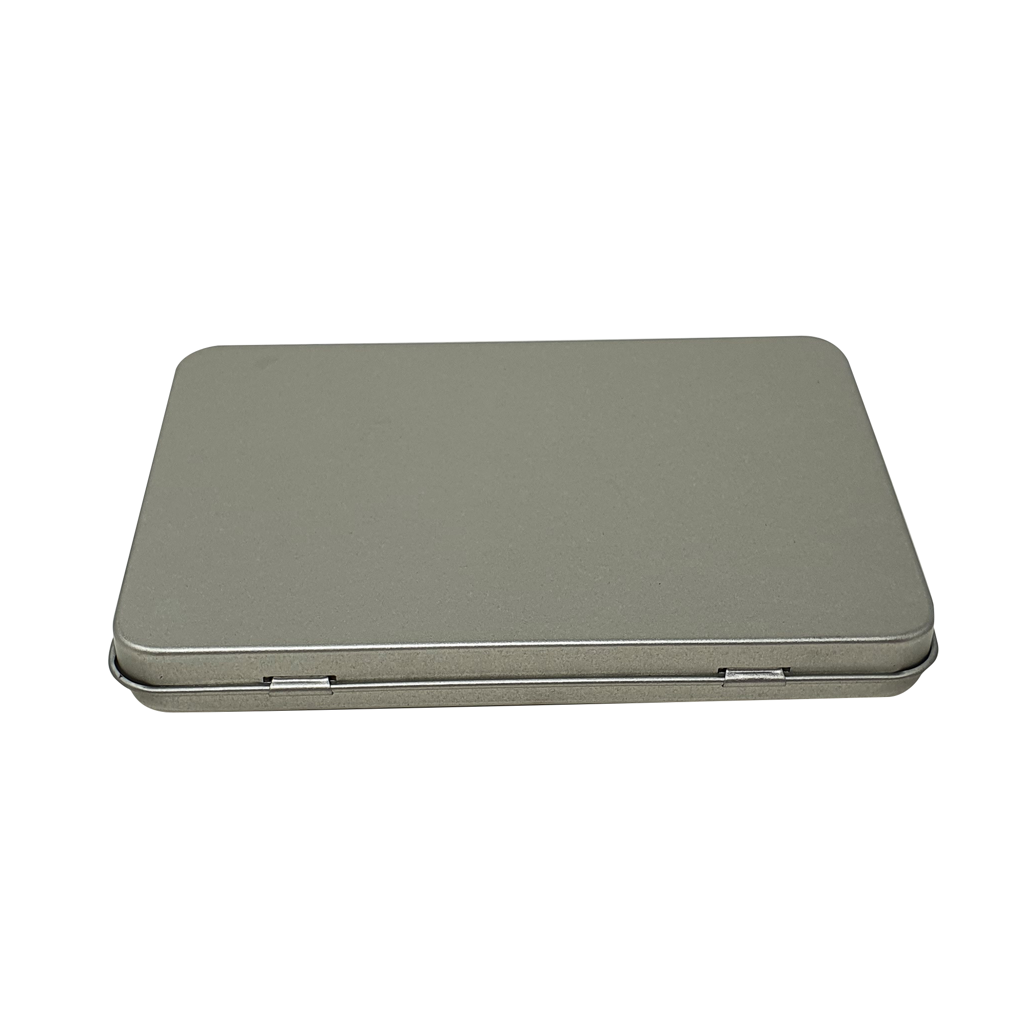 Plain Silver Rectangular Gift Tin Box With Hinged Lid/ L130 x W90 x H13(mm)