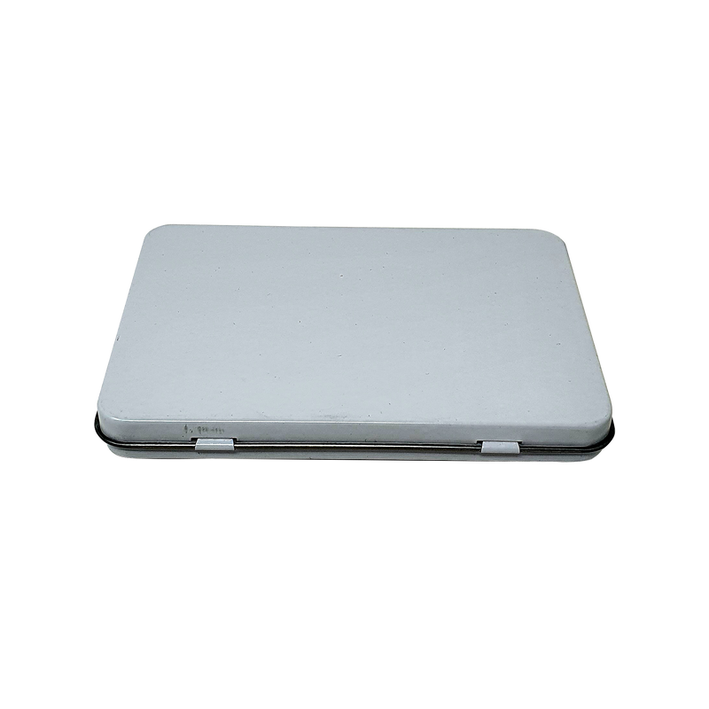 White Rectangular Gift Tin Box With Hinged Lid/ L130 x W90 x H13(mm)