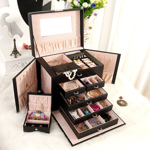Large five - layer leather cosmetics storage box - Ld Packagingmall