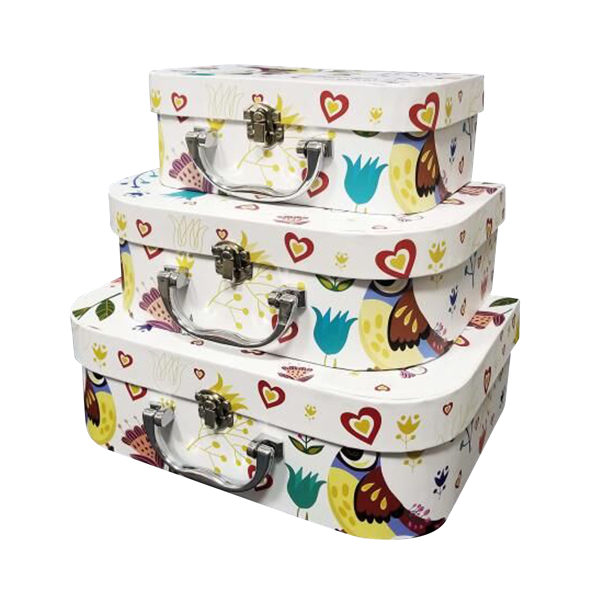 Printed Cardboard Suitcase Gift Box With Metal Handle Set