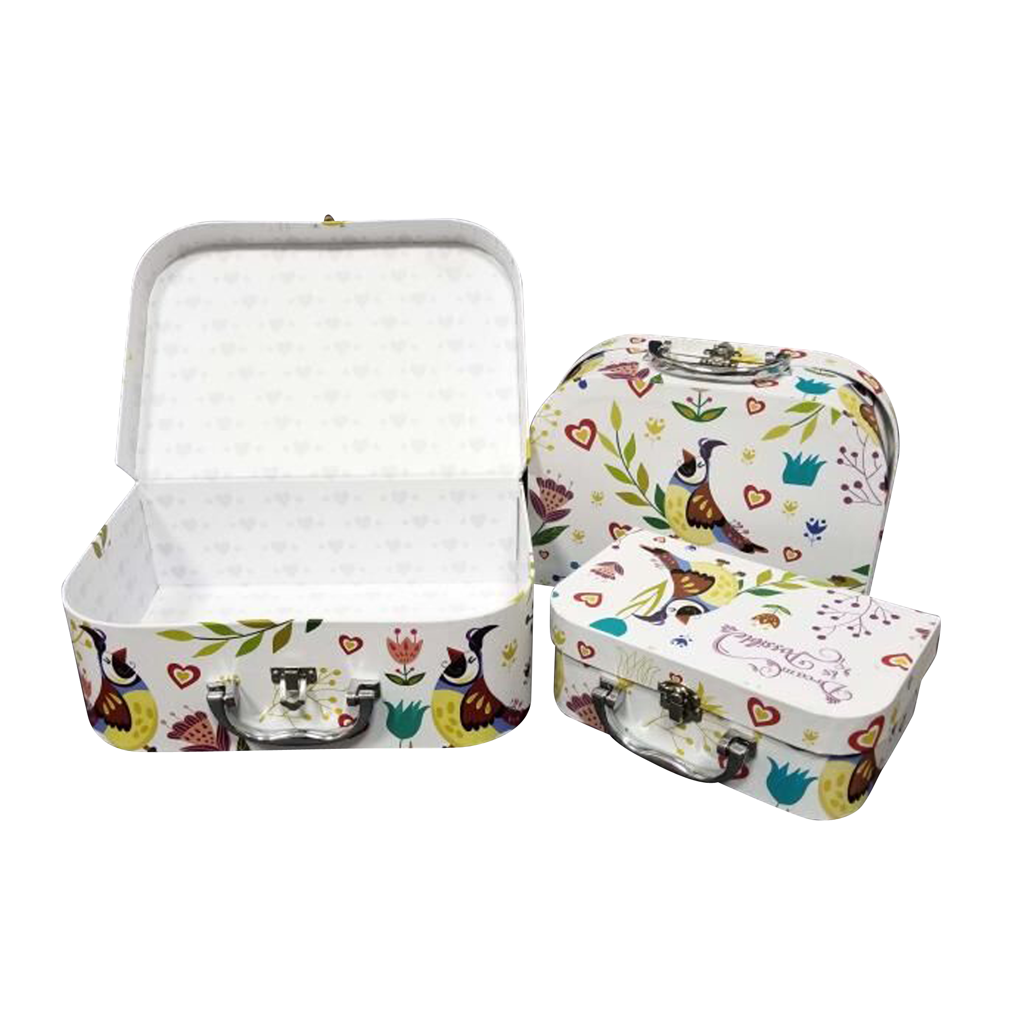 Printed Cardboard Suitcase Gift Box With Metal Handle Set