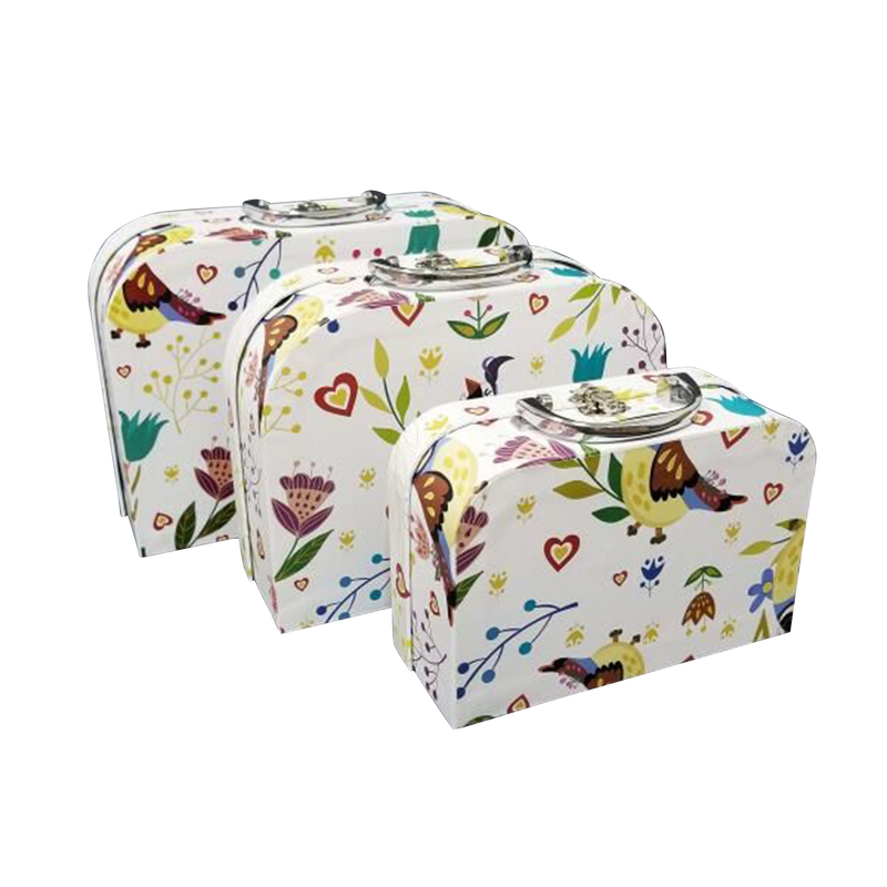 Printed Cardboard Suitcase Gift Box With Metal Handle Set