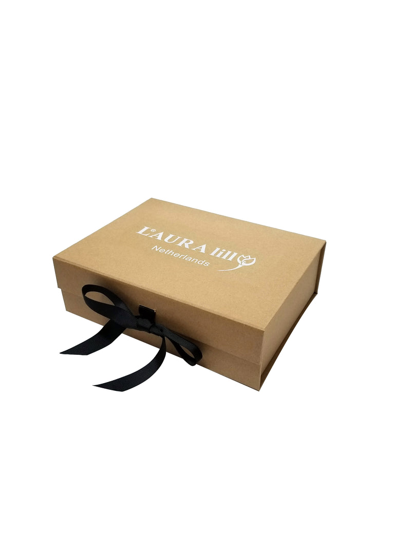 A4 Size Natural Kraft Folding Magnetic Gift Box with Ribbon